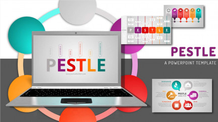 Professional widescreen presentation deck featuring custom slide layouts from the PESTLE PowerPoint Toolkit, structured for digital podcast broadcasting, multimedia content creation, and live entertainment event promotions.