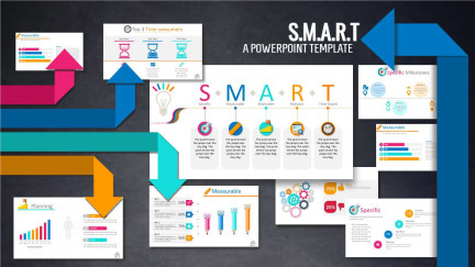Professional widescreen presentation deck featuring custom slide layouts from the SMART Goals PowerPoint Template for Business Planning, structured for high-energy corporate team building, health and fitness promotions, and motivational athletic slide layouts.