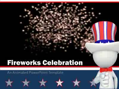Fireworks Celebration PowerPoint Template layout preview.