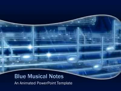 Blue Musical Notes PowerPoint Template layout preview.