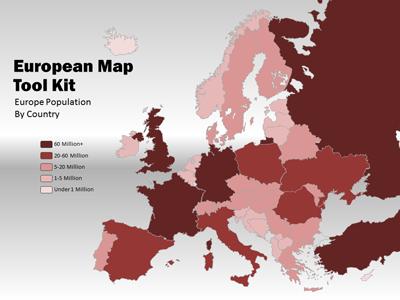 Europe Map Tool Kit PowerPoint Template layout preview.