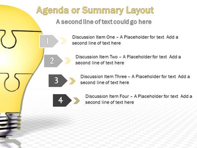 Slide 4 layout from the Puzzle Piece Light Bulb Assemble presentation deck.