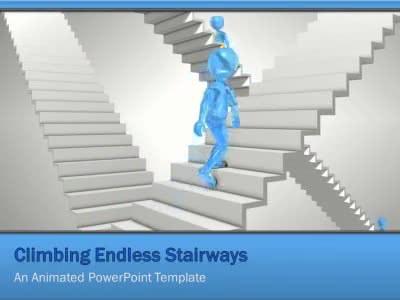 Stick Figure Walking Stairway PowerPoint Template layout preview.