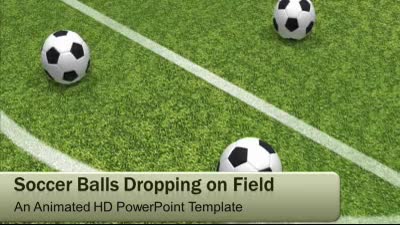Soccer Balls Dropping On Field PowerPoint Template layout preview.