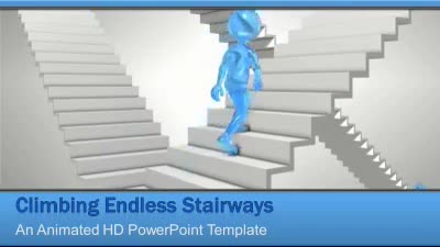 Stick Figure Walking Stairway PowerPoint Template layout preview.