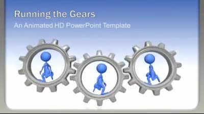 Running The Gears PowerPoint Template layout preview.