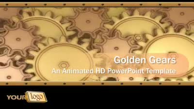 Golden Gears PowerPoint Template layout preview.