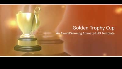 Golden Trophy PowerPoint Template layout preview.