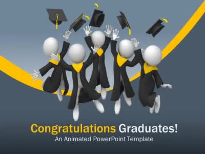 Graduation Leap PowerPoint Template layout preview.