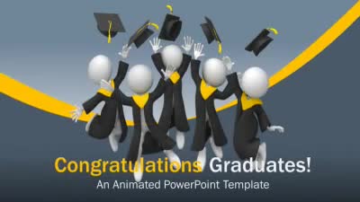 Graduation Leap PowerPoint Template layout preview.