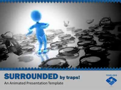 Surrounded By Traps PowerPoint Template layout preview.