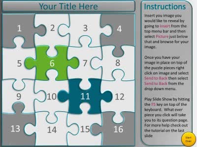 Puzzle Piece Picture Reveal Game PowerPoint Template layout preview.