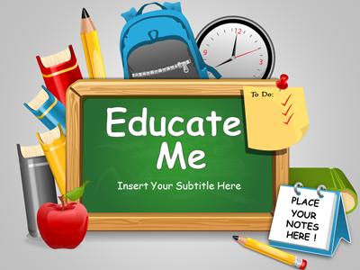 Educate Me PowerPoint Template layout preview.