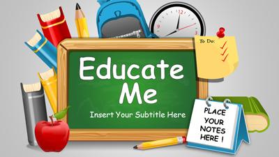 Educate Me PowerPoint Template layout preview.