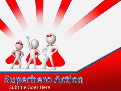 Superhero Action PowerPoint Template layout preview.