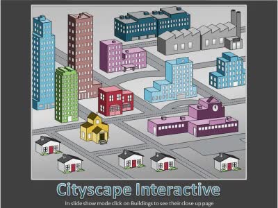City Scape Interactive PowerPoint Template layout preview.