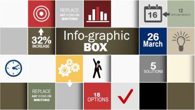 Infographics Box PowerPoint Template layout preview.
