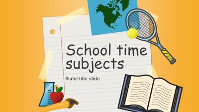 School Time Subjects PowerPoint Template layout preview.