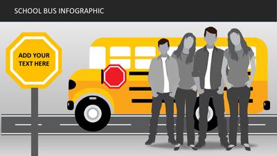 School Bus Infographics PowerPoint Template layout preview.