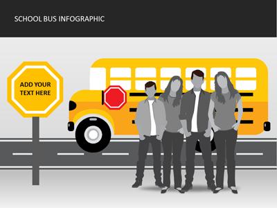 School Bus Infographics PowerPoint Template layout preview.