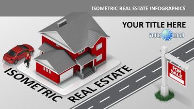 Real Estate Isometrics PowerPoint Template layout preview.