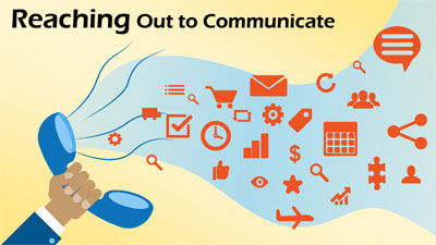 Reaching Out To Communicate PowerPoint Template layout preview.