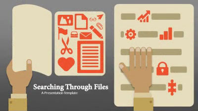 Searching Through Files PowerPoint Template layout preview.