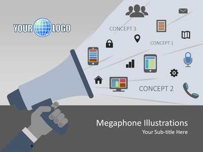 Megaphone Illustrations PowerPoint Template layout preview.