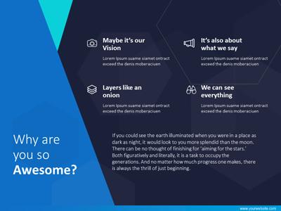 Slide 3 layout from the Blue Hexagons presentation deck.