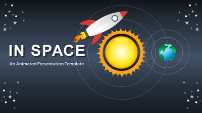 Rocket In Space PowerPoint Template layout preview.