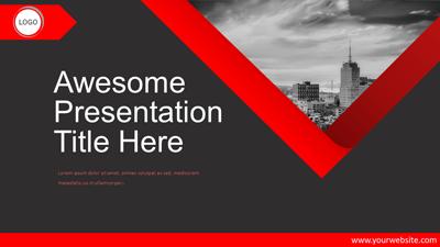 Red Grey Ribbon PowerPoint Template layout preview.