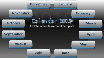 2019 Interactive Calendar PowerPoint Template layout preview.