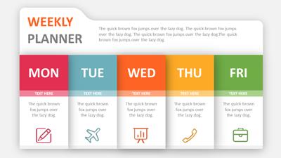 Slide 2 layout from the Weekly Planner toolkit Template presentation deck.