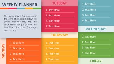 Slide 3 layout from the Weekly Planner toolkit Template presentation deck.