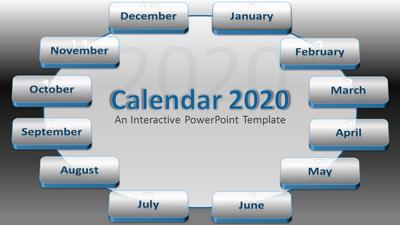2020 Interactive Calendar PowerPoint Template layout preview.