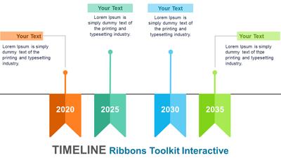 Slide 3 layout from the Ribbon Timeline PowerPoint Toolkit presentation deck.