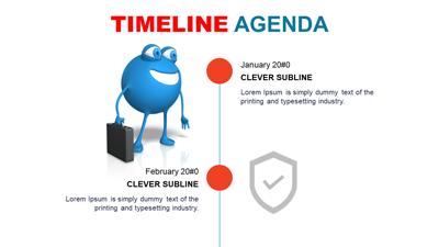Slide Through Timeline With Character PowerPoint Template layout preview.