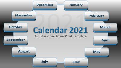 2021 Interactive Calendar PowerPoint Template layout preview.