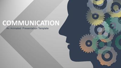 Gears Turn Head Communication PowerPoint Template layout preview.