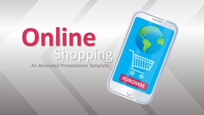 Online Shopping PowerPoint Template layout preview.
