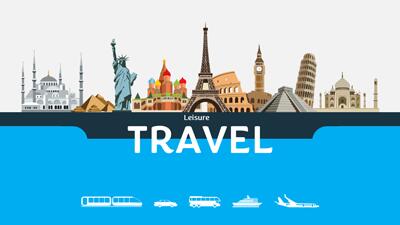 Leisure Travel PowerPoint Template layout preview.