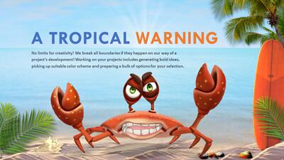 Slide 3 layout from the Summer Crab Tropical PowerPoint Theme presentation deck.