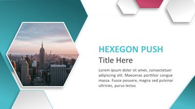 Hexagon Slide Push PowerPoint Template layout preview.