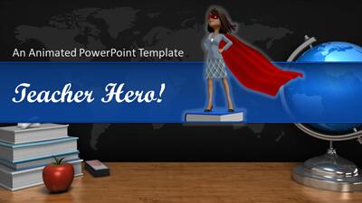 Teacher Hero Chalkboard PowerPoint Template layout preview.