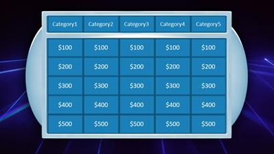 Slide 2 layout from the Jeopardy Style Five Category PowerPoint Game presentation deck.