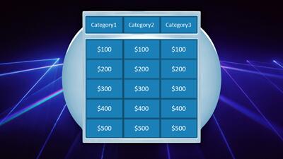 Slide 2 layout from the Jeopardy Style Three Category PowerPoint Game presentation deck.
