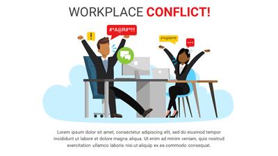 Workplace Conflict PowerPoint Template layout preview.