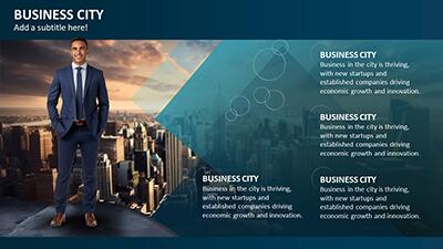 Business City PowerPoint Template layout preview.