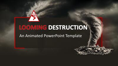 Looming Destruction Tornado PowerPoint Template layout preview.