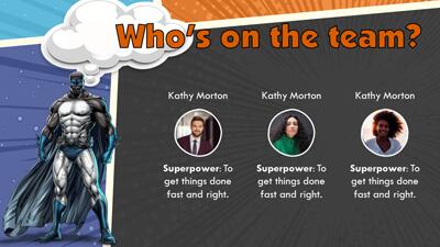Slide 2 layout from the Heroic Superhero Team - PowerPoint Comic Theme presentation deck.